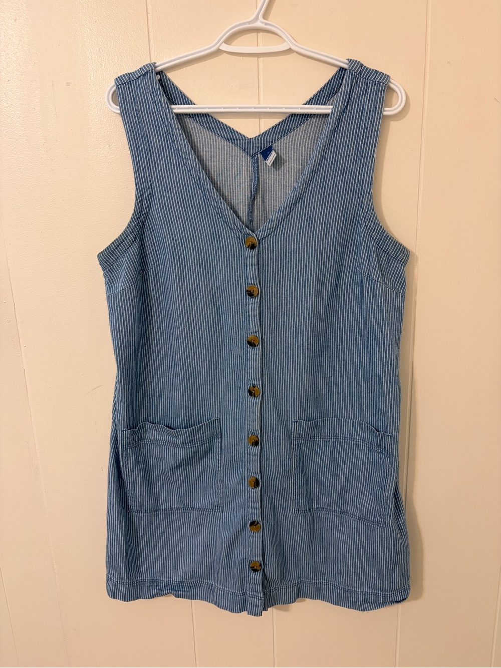 Old Navy Blue Striped Button-Front Sleeveless Jumper Dress- Large